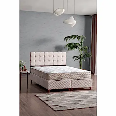 Bengü Çift Kişilik Baza Başlık Yatak Seti Krem 150*200