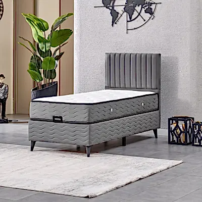 Ezgi Tek Kişilik Baza Başlık Set Gri 90*190