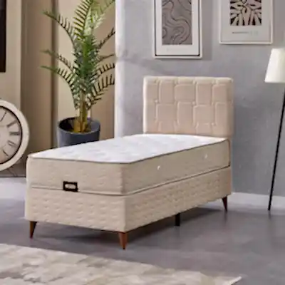 Vizyon Tek Kişilik Baza Başlık Set Krem 90*190