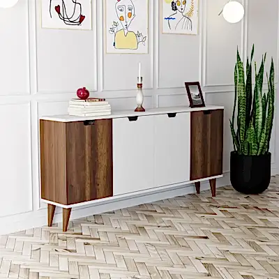 Elegant 4 Kapaklı Dekoratif Konsol Barok Ceviz Beyaz